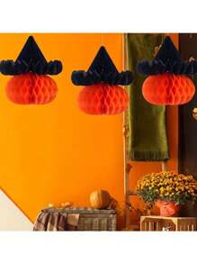 1PC Halloween Decorative Paper Pumpkin Honeycomb Ball Decorations Table Centerpieces 3D Paper Pumpkin Ornaments Pumpkin Witch Hat Honeycomb Ball Decorations Halloween Thanksgiving Party Birthday Wedding Home Party Supplies Autumn Harvest Season Decorative Pumpkin