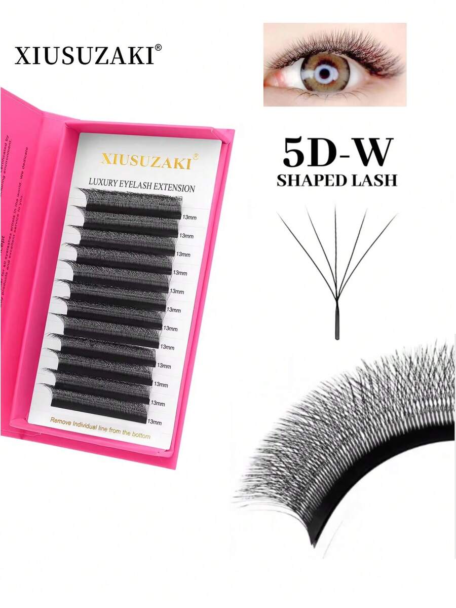 XIUSUZAKI 12 hàng mi giả 5D hình chữ W, dạng chùm sẵn, màu đen nâu, kích thước 8-15mm, mi giả dày mềm mại, dụng cụ trang điểm