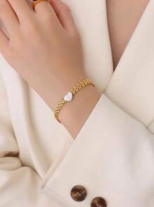 Elegantes weißes, pfirsichförmiges, modisches Damen-Armband, aus Edelstahl gefertigt und in Gold elekroplattiert, geeignet für den täglichen Gebrauch