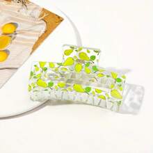 2Pcs Square Fruit Printed Transparent Women's Hair Clip, Retro Elegant Style, Fruit And Flower Pattern Design, Durable Resin Hair Clip For All Seasons, Hair Clip For Showering, Suitable For Home, Travel, Party Decoration, Holiday Gifts Back To School
