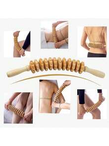 1pc Solid Wood Roller Massage Stick For Whole Body Dredging, Cervical And Back Massage Device, Muscle Relaxation, Wooden Household Wolf-Tooth Stick Wooden Massage Stick Hand In Hand Roller Meridian Massage Stick Solid Wood Roller Massage With A Back Abdominal Massager(The Product Is A Wood Product, And It Is Normal To Have A Little Black Spots And Cracks), Gym - White Nine Bends - View 2