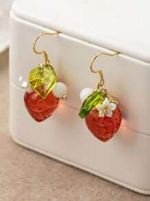 2 Pcs Original Summer Style Sweet Resin Yellow Green Lemons Flowers Dangle Earrings For Women Daily Wear