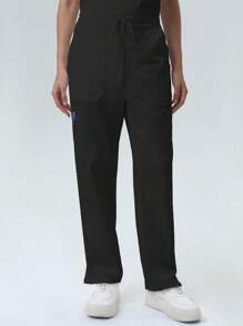 Women's /Healthcare Pants, Comfortable Pants, Solid Color Simple Multi-Pocket Pants