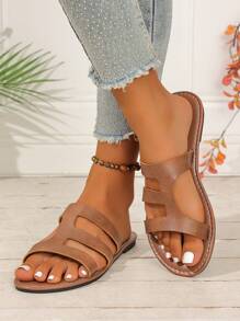 Damen Flache Sandalen, europäisch-amerikanischer Mode Lässig Offener Zeh Hohlmuster Riemen Strand Slides