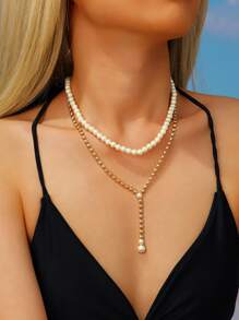 1pc Stylish Handmade Pearl Bohemian Necklace, Suitable For Women's Daily Wear And Parties