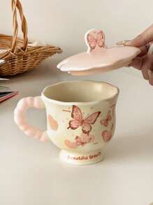 Tasse mit Cartoon-Motiv, Deckel und Löffel, Keramikbecher, schönes Geschenk für Mädchen, Souvenirbegleiter, Kaffeetasse, Paartasse