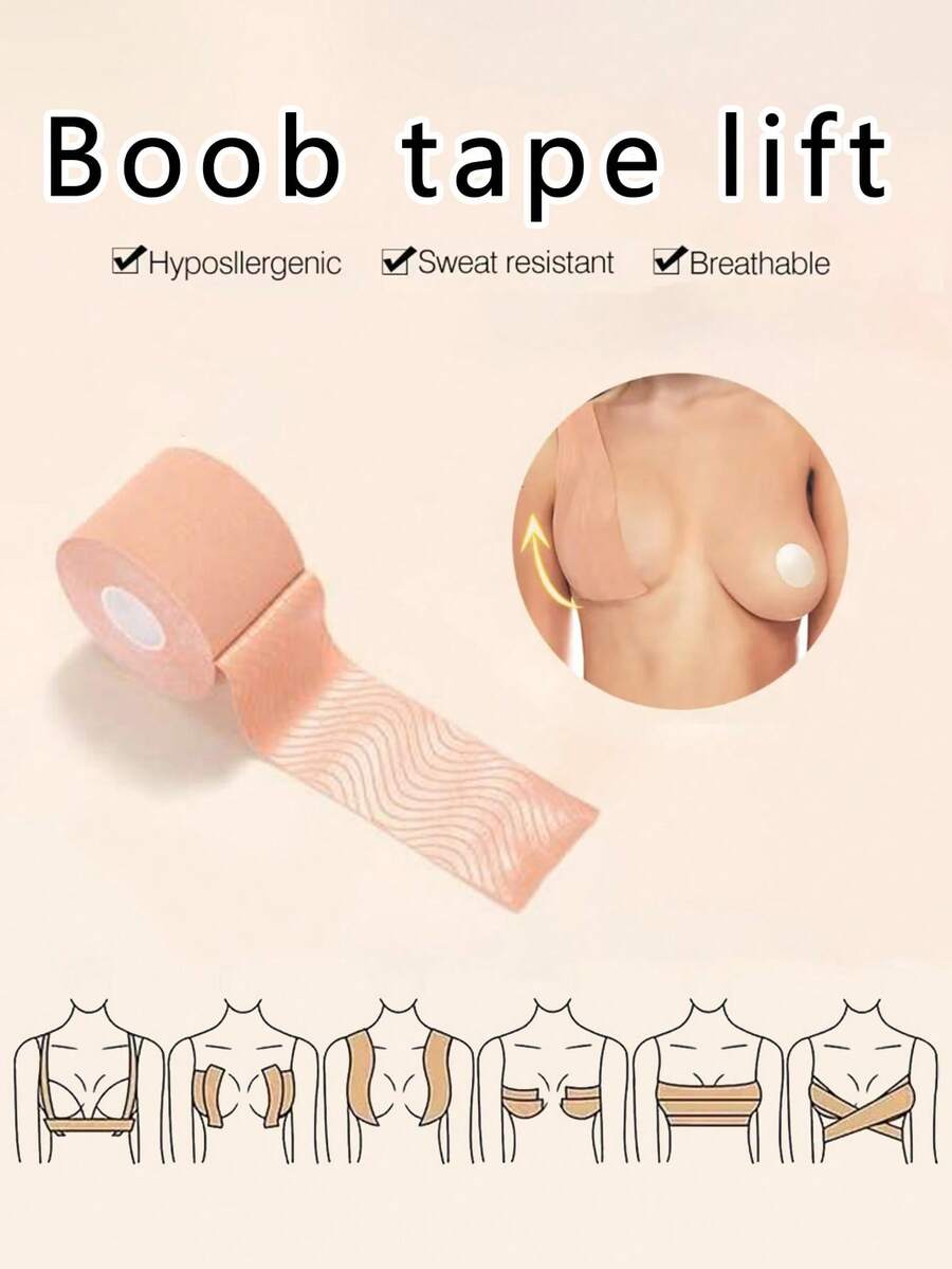 Disposable Breast Lift Tape Bra Strap Front Closure Adhesive Invisible Bra Clips, Chest Support Tape For A-E Cup Sizes, Summer Sweat-Absorbent - Khaki - View 1
