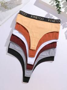 FINETOO 6条/套纯棉高腰性感丁字裤，女士T字后背无缝舒适丁字裤套装，尺码S-XXXL，适合大码身材 - 彩色 - 查看 4