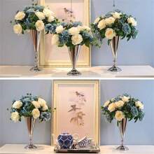6 Pcs Tabletop Metal Wedding Flower Vase, Tall Table Decorative Centerpiece, Artificial Flower Arrangements For Wedding Party Dinner Event Hotel Home Decor Mother's Day Gift Plastic Flowers(Gold And Silver)