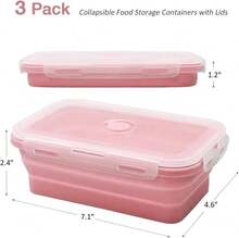 27oz Silicone Food Storage Containers, 3 Pack Set 800ml Collapsible Food Storage Containers With Lids(Pink) - Pink - View 2