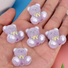 10pcs 23x26mm Adorable Mixed Color Flocked Bow Tie Small Bear Shape Acrylic Bead Jewelry Making DIY Charm Bracelet, Necklace And Pen