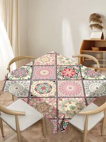 1 Stück Bohemien bedruckte Tischdecke, moderne rechteckige/runde wasserdichte Tischdecke aus Polyester, Digitaldruck, geeignet für Wohnzimmer, Zuhause, Outdoor-Dining, Kleiner Rundetisch