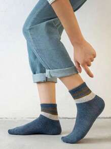 7 Pairs Women Vintage Striped Socks, Contrast Color Elastic Cuff, Breathable & Absorbent, Suitable For Casual And Office Wear