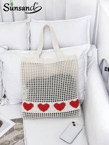 Summer Fashion Vacation Beach Bag, Elegant White Women's Bag, Crochet Bag Women's Handbag, Lunch Bag, Shoulder Bag Travel Essentials, Cruise Essentials, Suitable For Daily Leisure, Vacation, Shopping And Clothing Matching Business Casual Women, College Students, Mother's Day Gifts Wedding Bride Bridesmaid Gifts