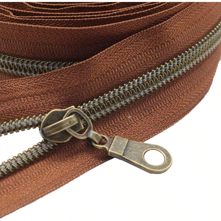 MebuZip #5 Cremalleras de nailon metálico de latón envejecido de The Yard Bulk Coil con cierre enrollable de 10 yardas con 25 tiradores para manualidades de costura de bricolaje café - Latónantiguocafé - Ver 1