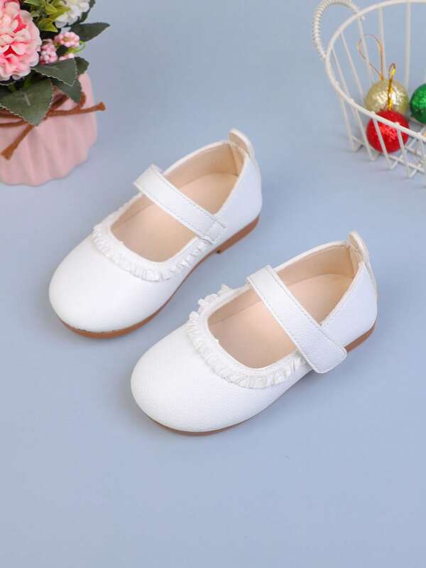 1 Pair Toddler Girls Flat Shoes, White Flower Bowknot Design, Fashionable Comfortable Casual Slip-On Suitable For Daily, Party, School, College