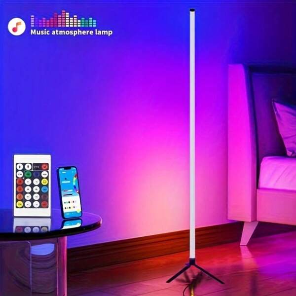Yogle Lampă de podea LED inteligentă alimentată prin USB cu lumini ambientale RGB controlate prin aplicație, lămpi de colț multicolore pentru sală de dans, cameră de jocuri, petrecere acasă, decor de sărbători, sufragerie, dormitor