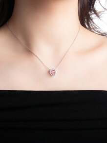 Folli Follie Collar con colgante en forma de corazón y diamante de moissanita en cadena, bonito colgante de corazón de cristal rosa, cadena ajustable con dije, joyería, regalos para mujer.