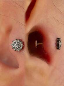 1 件钛金属穿孔簇状方晶锆石花朵耳骨耳环耳屏穿孔平背耳钉耳轮穿孔首饰女士礼物 - 彩色 - 查看 8