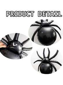 4pcs Halloween Spider & Accessories Balloon Set, Black Cartoon Spider Design, Suitable For Halloween, Day Of The Dead, Haunted House Parties, Commercial & Residential Decor, Fun Birthday Party Decorations