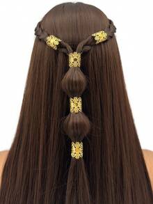 5pcs Hollow Metallic Net Hair Scrunchies, Suitable For Dreadlocks, Retro Hair Clips, Women & Girls Hair Accessories, Braided Hair Decor