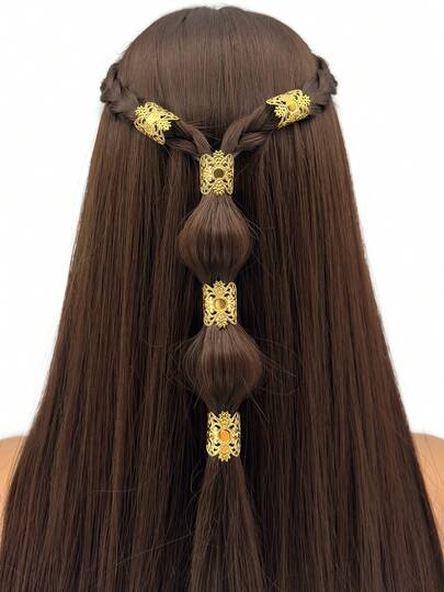 5 st ihåliga hårspännen i metalliskt nät, lämpliga för dreadlocks, retro hårspännen, håraccessoarer för kvinnor och flickor, flätade hårdekorationer