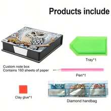DIY 5D 钻石画套装 - 猫头鹰图案笔记本和便条盒 - 独特的手工礼物，钻石艺术套装，不对称形状，适合办公室和家庭办公桌的独特手工礼物 - 彩色 - 查看 5