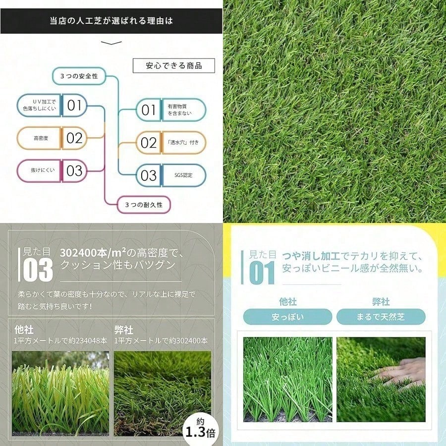 人工芝 ロール 2m×10m 芝丈20mm ピン42本つき 2色立体感 透水穴付
