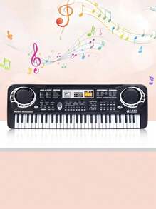 1pc 37/61 Key Youth Digital Music Piano Keyboard, Portable Electronic Instrument, Youth Multifunctional Keyboard With Microphone Gift (Black), Birthday Gift Graduation Gift Christmas Gift New Year Gift