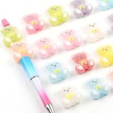 10pcs 23x26mm Adorable Mixed Color Flocked Bow Tie Small Bear Shape Acrylic Bead Jewelry Making DIY Charm Bracelet, Necklace And Pen