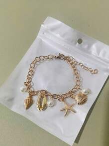 1pc Gold Starfish Conch Shell Charm Bracelet For Women Beach Resort Boho Style Shell Starfish Bracelet, Beach Resort Jewelry, Summer Jewelry, Birthday Gift