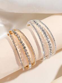 1 pieza Brazalete de mujer de 3 capas abierto de moda, joyería con adorno de cristales de estilo minimalista - pulsera - Ver 8
