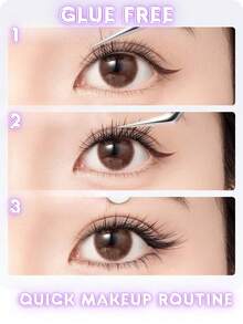 无需胶水 - 60 件自粘式 Foxy 眼丛睫毛，CC 卷曲细长款式，可重复使用且轻巧，诱人外观灵感来自 Su Daji 睫毛丛、睫毛丛、单根睫毛、睫毛、假睫毛 - C - 查看 7