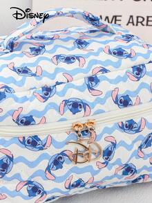 Disney 1件装旅行洗漱包化妆包拉链袋缝线化妆包家用收纳袋印花缝线图案绗缝化妆品整理袋化妆品收纳袋大容量多功能收纳袋 - 藍色 - 查看 4