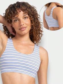 Women's Built Tank Style Sports Bra Value Pack Push Up Bras - 小屋條紋/船長藍/灰色混色/白色 - 查看 2