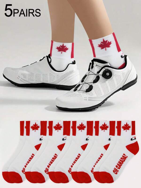 5 pares de calcetines de tobillo deportivos para hombres con estampado de bandera de Canadá, transpirables y cómodos para correr y ciclismo