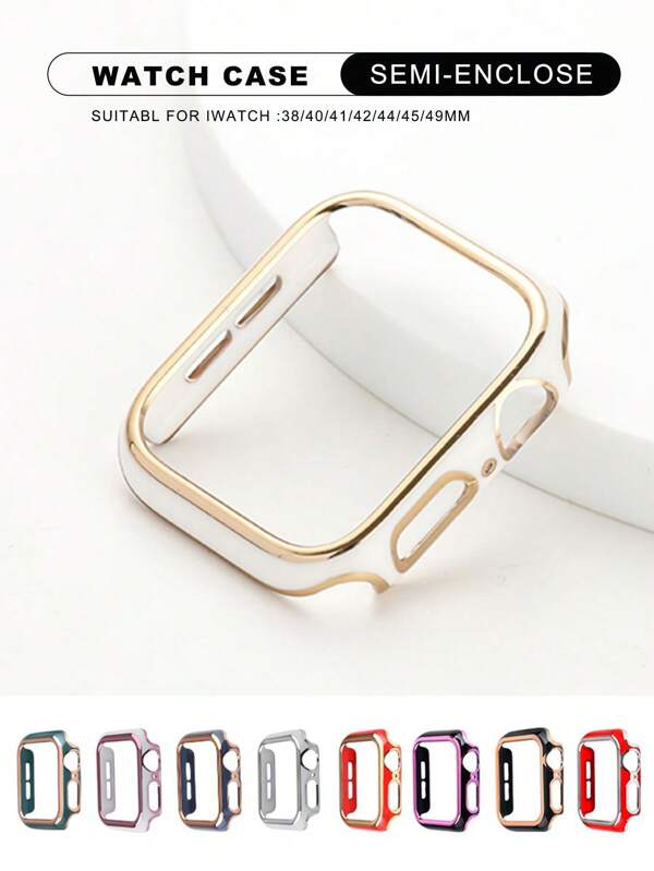 Hollow Out Bicolor Ceramic Protective Case Compatible With Applewatch Series 10 9 8 7 6 SE Ultra, Fashion Semi-Enclosed Hard Shell Shockproof Protective Case, 38/40/41/42/44/45/46/49mm Fashionable & Comfortable Watch Protective Cover
