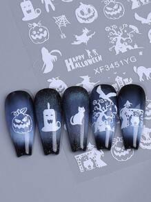 3 pezzi Adesivi per unghie autoadesivi con design luminosi di cartoni animati per Ognissanti, motivi di zucca, fantasma, teschio, ragnatela, pipistrello, gatto nero e ragno, decorazioni per manicure e unghie per le festivit