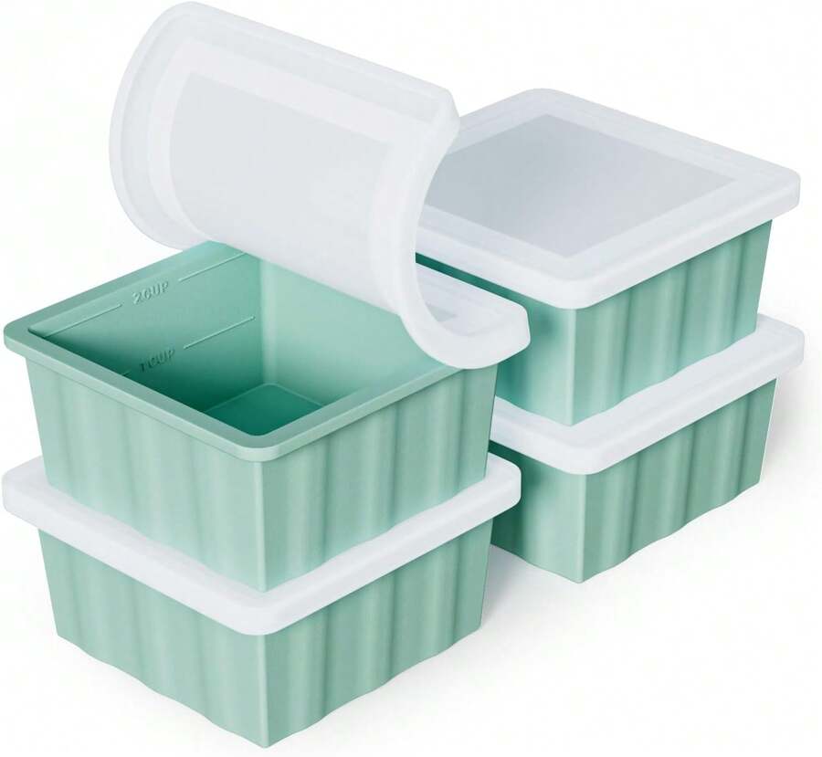 Silicone Freezer Tray For Soup Ice Cubes: 2-Cup Freezing Tray With Lid For Meal Prep - 4Pack Silicon Soup Portion Freeze Tray Make Stock Souped Ice Cube - 綠色 - 查看 1