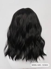 XYUNMI Retro Natural Black Short Curly Bob Wig 16 Inch With Bangs Water Wave Wig Easy To Care Breathable Fluffy Natural Women's Heat Resistant Synthetic Fiber Wig Suitable For Daily Wear Holiday Party Wig Cosplay Halloween Fashion Wig