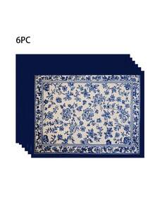 1/4/6 件蓝色花卉树枝餐垫套装，30.48x45.72 厘米，中国风餐桌垫 - 可水洗，耐热亚麻面料，矩形餐垫，适用于室内/室外厨房和餐厅装饰，室内餐厅装饰 | 花卉餐桌布置 | 耐热垫，餐桌餐垫 - 彩色 - 查看 13