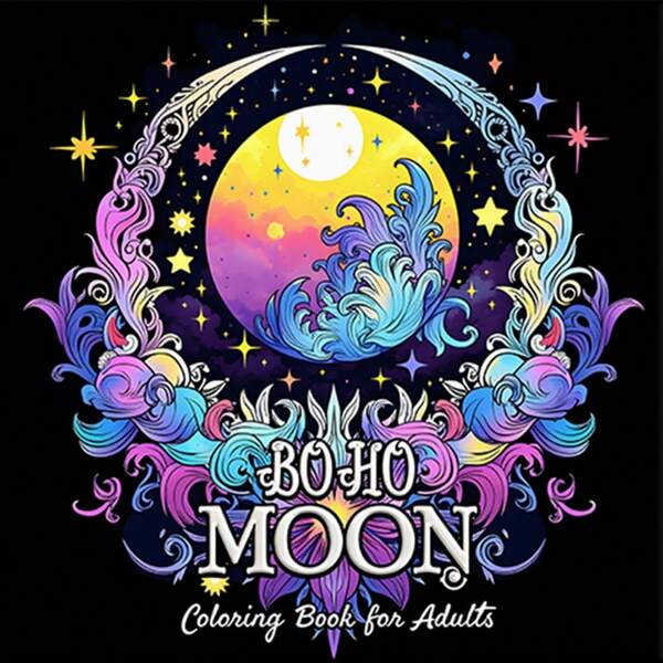 1 Pc BOHO MOON Bold-Easy Patterns :Coloring Book For Adults And Kids Featuring 24PAGE -(Pearlescent Cover) With Bold And Easy, Relaxation And Stress Relief Colouring Books, Art & Craft Graffiti Painting Drawing Book, Coloring Pages, For Christmas, Halloween, Father's Day, Birthday Gifts, Back-To-School Gifts, Easter Gifts,Mother's Day,Mom's Gift,Back To School,School Supplies
