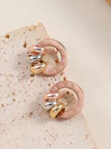 1 Par de Brincos Femininos Simples com Numerais Romanos Tricolores, Brincos Elegantes e da Moda para o Dia a Dia