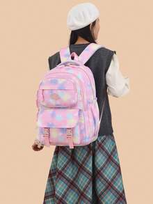 Mochila para niñas, mochila galaxia para niños y adolescentes, mochilas escolares para niñas, mochila chica soñadora, mochila escolar, mochila casual duradera y ligera para viajes con llavero de peluche blanco, diseño reflectante, linda bolsa para libros para estudiantes de primaria - Morado - Ver 5