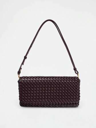 Sac à main Hobo croissant tressé bordeaux pour femme, sac à épaule en PU, sac à bandoulière mignon, sac fourre-tout à poignée supérieure 2025