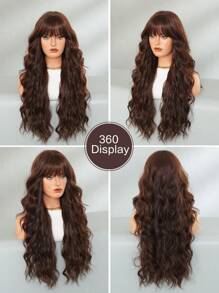NICKY WALL Women's Moca Brown Long Curly Wig With Bangs 26 Inch Loose Wave Wavy Wig Fluffy Natural Fashionable Synthetic Heat Resistant Fiber Hair Wigs For Daily Party Use