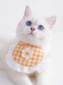 1pc Pet Daisy Plaid Bib, Cute Dog Bandana, Stylish Drool Bibs Suitable For Small/Medium Dogs And Cats
