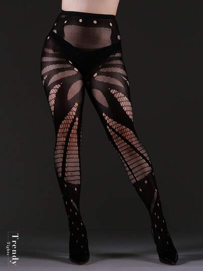 1pc Women Plus Size Gothic Fishnet Leggings, Elastic Sheer Pantyhose Sexy Hollow Out Geometric Pattern Tights, Suitable For Christmas, Halloween, Punk, Vintage, Versatile, All Season