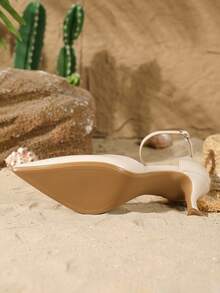 On feet& in love 2025秋冬季女士时尚优雅尖头镂空绑带高跟鞋，适合搭配连衣裙，优雅，猫跟，婚礼服饰 - 杏色 - 查看 8