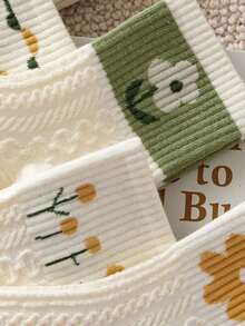 5 双奶油色花朵图案中筒袜，可爱甜美女孩袜子，适合春夏季 - 36-39 - 查看 5